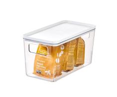 iDesign Caja organizadora de plástico reciclado con asas, bandeja organizadora de la colección exclusiva de Rosanna Pansino, caja de almacenaje con tapa, blanco y transparente