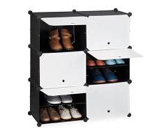 Relaxdays Mueble Zapatero Modular, Organizador Zapatos con Puertas, EstanterÃ­a Cubo 12 Cajones, PlÃ¡stico, Blanco y Negro, Metal, 1 Unidad