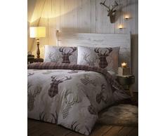DE CAMA Diseño a cuadros de tartán rienda diseño de reno de ciervo en pared de funda de edredón y juego individual en color Natural y marrón
