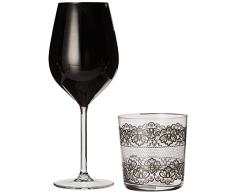 Excelsa Encaje Juego de 6 Copas y 6 Vasos, Vidrio, Negro