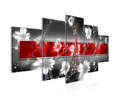 Runa Art - Cuadros Decorativos Abstracto Flores 200 x 100 cm 5 Piezas XXL Decoracion de Pared DiseÃ±o Rojo 104451a