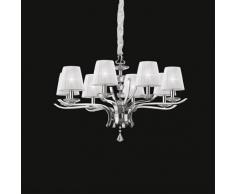 Ideal Lux PEGASO SP8 - Lámpara (Interior, Cromo, Color blanco, Tela, Vidrio, Metal, IP20, Cepillado, Salón)