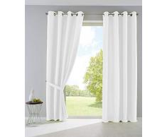 Gardinenbox 2er Set VorhÃ¤nge Cortina Opaca Mate translÃºcida Â«PalermoÂ» con Ojales y alzapaÃ±os, 100% poliÃ©ster, Blanco, HxB 225x140 cm