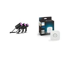 Philips Hue â Lámpara inteligente, Hue Lily, Foco de Exteriores LED Inteligente, Luz Blanca y de Colores, Compatible con Alexa y Google Home, Color Negro & Puente, Accesorio