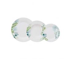 Bidasoa Botanic Vajilla porcelana blanca decorada 18 piezas completa y moderna (platos llanos, hondos y postre)