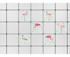 Plage Flamencos 1 DecoraciÃ³n Adhesiva para Azulejos, Vinilo, Rosa, 15x15 cm, 6 Unidades