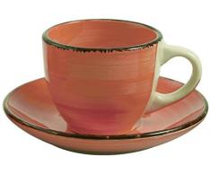 Villa dEste Baita Juego de 6 Tacitas con Platos de Café de Gres Esmaltado Pintado a Mano, en Rosa