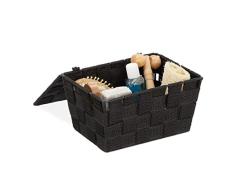 Relaxdays Caja de almacenaje con tapa, Cesta de almacenamiento, PP, 10,5 x 19,5 x 14,5 cm, 1 Ud, Negro