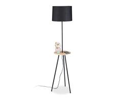 Relaxdays LÃ¡mpara de Pie con Mesita, Mesa de 151 x 36 cm, Pantalla Tela, Rosca E27, Metal y Madera, con 3 Patas, Negro, 50% Acero 30% poliÃ©ster 20%