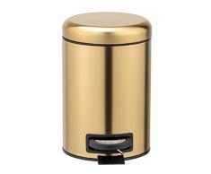WENKO Cubo de pedal Leman oro mate 3 l - Cubo de cosmética, cubo de basura con recubrimiento anti-huellas dactilares Capacidad: 3 l, Acero inoxidable, 17 x 25 x 22.5 cm, Oro