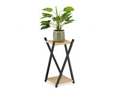 Relaxdays Soporte Macetas, 2 Baldas Efecto Madera, Metal, Taburete Plantas Moderno, 57 x 29 x 29 cm, Negro/Marrón Claro, 60% Acero 40% Tablero de Fibra