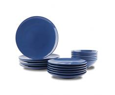 AmazonBasics - Vajilla de gres para 6 personas, color Azul marino, 18 piezas