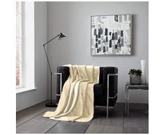 GC GAVENO CAVAILIA Manta de Franela mullida, Suave y acogedora, Manta térmica de Sherpa, Manta cálida para Camas, Crema, 150 x 200 cm