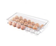 InterDesign Fridge/Freeze Binz Envase para huevos, huevera de plástico grande para 21 huevos, caja de huevos, transparente