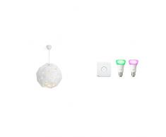 Philips Lighting White Suspension Light Philips Smart Volume Corkwood - Lámpara colgante, crea atractivos efectos de iluminación E27 + Pack de 2 Bombillas LED Inteligentes E27 y Puente