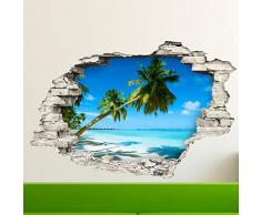 Ambiance Sticker Pegatinas Adhesivas Efecto 3D, diseÃ±o de Palmeras en la Playa de Arena BLAN â DecoraciÃ³n de Pared Trampa el Ojo habitaciÃ³n y salÃ³n â 60 x 90 cm