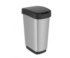 Rotho 11676 25 L Rectangular Polipropileno (PP) Metálico, Plata - Cubo de Basura (25 L, Rectangular, Polipropileno (PP), Metálico, Plata, Manual, 333 mm)