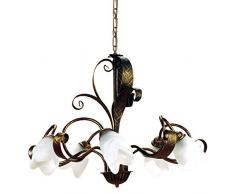 onli lámpara Sonia 5 luces de metal spennellato dorado y cristales blancos, marrón