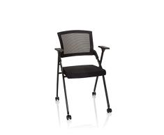 hjh OFFICE 660946 Silla Plegable Priority II Tela y Malla Negro, Silla de confidente, soporta hasta 150 kg, con Ruedas