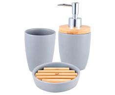 Set 3pc Accesorios de baño (Vaso + dispensador de jabón + Plato para jabón) cerámica Gris tevere