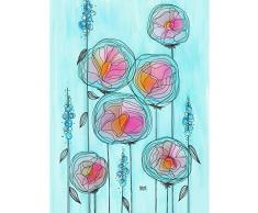 Abstract Stalk Blooms Flowers Aqua Painting Art Print Canvas Premium Wall Decor Poster Mural Resumen FloraciÃ³n Las flores Pintura pared PÃ³ster