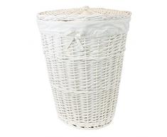 JVL 15-130 - Cesta de la Ropa Sucia Redonda con Tapa (Exterior de Mimbre, Interior de Tela)