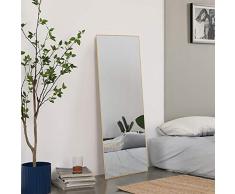 KIAYACI Espejo de Pared de Cuerpo Completo, Espejo de Cuerpo Completo, Espejo de vestidor para Dormitorio, Colgante o apoyado contra la Pared, Marco de aleación de Aluminio (Dorado, 43 x 16 Pulgadas)