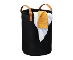 Relaxdays Cesto Ropa Sucia, Cubo Colada con Asas, Infantil, Baño, Fieltro-Cuero Sintético, 1 Ud, 28 l, 45 x 30 cm, Negro