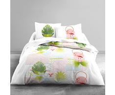 Today 013047 Zen Puertorico Juego de Funda nórdica/2 Fundas de Almohada de algodón Blanco/Verde/Rosa 220 x 240 cm