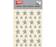 APLI - Bolsa de pegatinas estrella plata, grandes y pequeñas 3 hojas