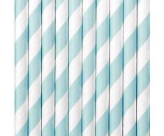 PartyDeco Pajitas de papel azul claro con rayas diagonales blancas, pajitas decorativas para bebidas, decoraciÃ³n de cÃ³cteles para cumpleaÃ±os, fiestas, vÃ­speras de AÃ±o Nuevo, vajilla desechable cuchara