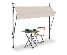 Relaxdays Toldo Terraza, Sujeción Vertical, 200 cm Largo, de Pie, Altura Ajustable, Sin Taladrar, Anti-UV, Arena y Gris, 50% poliéster 40% Acero 10% Aluminio