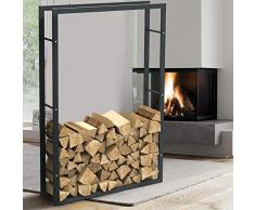 BAKAJI Soporte vertical para leÃ±a rectangular de metal para madera de interior, exterior, madera, casa, jardÃ­n, para chimenea, chimenea, diseÃ±o moderno (150 x 25 x 100 cm)