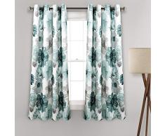 Lush Decor Leah - Par de Paneles de Cortina para Ventana de oscurecimiento de habitaciÃ³n, Ojales con Aislamiento Floral, 52 Pulgadas de Ancho x 63 Pulgadas de Largo, Color Azul