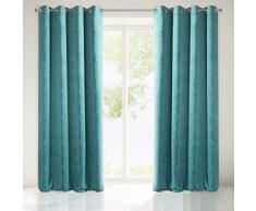 Eurofirany Cortina de Terciopelo Turquesa con Ojales, Opaca, diseño de Plantas, 110 g/m2, 140 x 250 cm, 1 Unidad Suave y Esponjoso Glamour.