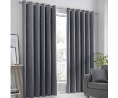 Fusion Strata-Par de Cortinas Opacas con Ojales, Polyester, Antracita, 229 cm de Ancho x 275 cm de Largo