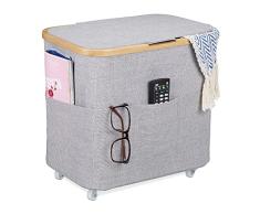 Relaxdays Carrito (25 L, 8 Bolsillos, 4 Ruedas, Plegable, Cesta de Almacenamiento con Tapa, Tela bambÃº), Color Gris