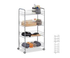 Relaxdays Carrito Auxiliar, 4 Estantes, 4 Ruedas, Carro Universal Cocina, BaÃ±o, Oficina, 77 x 40,5 x 26,5 cm, Plateado, 90% Acero 10% plÃ¡stico