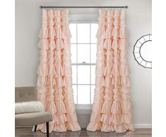 Lush Decor Kemmy Cortina | Panel de Ventana de Estilo Shabby Chic con Volantes para Sala de Estar, Comedor, Dormitorio (Individual), 84 x 52 Pulgadas, Color Rubor