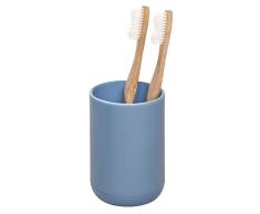 iDesign Soporte para cepillos de dientes con capacidad para 4 cepillos, pequeño portacepillos de dientes de plástico, guarda cepillos eléctricos o manuales redondo, azul