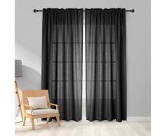 Melodieux Cortinas Visillos Negro para Dormitorio Cortinas Translúcidas Salón 2 Piezas, 140x225cm
