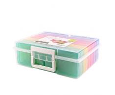 Vaessen Creative MaletÃn de Almacenamiento Transparente con Tapa y 16 Cajas Coloridas, para Platillas de Corte, Fotos y Otros Suministros de Manualidades, 37,50 x 30 x 13 cm