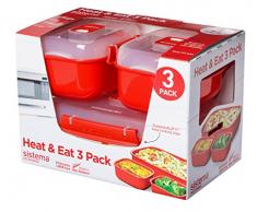 Sistema microondas calor y comer 3 Pack, rojo/transparente, PACK de 3