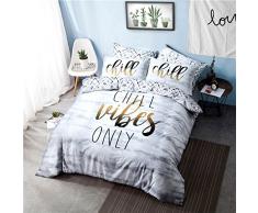 Sleepdown - Juego de Funda de edredÃ³n Reversible con Frase âChill Vibes Onlyâ y Estampado de Diamantes geomÃ©trico con Funda de Almohada y Cuidado Sencillo - Doble, 200Â cm xÂ 200Â cm