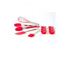 Jocca Set de Utensilios de Cocina, Silicona, Rojo, 31.80x16x6 cm