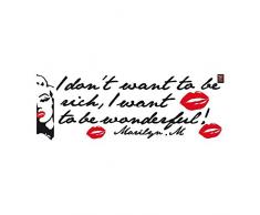 Plage Marilyn I Dont Want To Be Rich Decoración Adhesiva, Vinilo, Negro, 24x68 cm