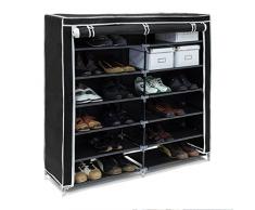 Relaxdays Valentin - Zapatero de Ancho, Estructura de Acero, Cubierta de Tela, Medidas 108,5 x 114 x 30,5 cm, hasta 2 x 7 Pisos sin Funda, hasta 36 Pares de Zapatos, Color Negro