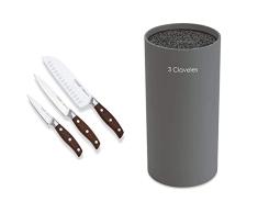 3 Claveles Juego de cuchillos cocina profesional de acero inoxidable Norden (28055) + Taco Universal para cuchillos - Gris, 22 x 11 cm