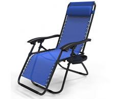 VOUNOT Tumbona Plegable Multiposicione Jardín, Silla Gravedad Cero Reclinable, con Soporte para Bebidas y Reposacabezas Axtraíble, Carga máxima 120kg, Azul