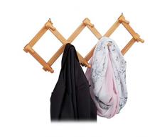 Relaxdays Perchero de pared de madera extensible, 10 ganchos para ropa, resistente, plegable, color natural